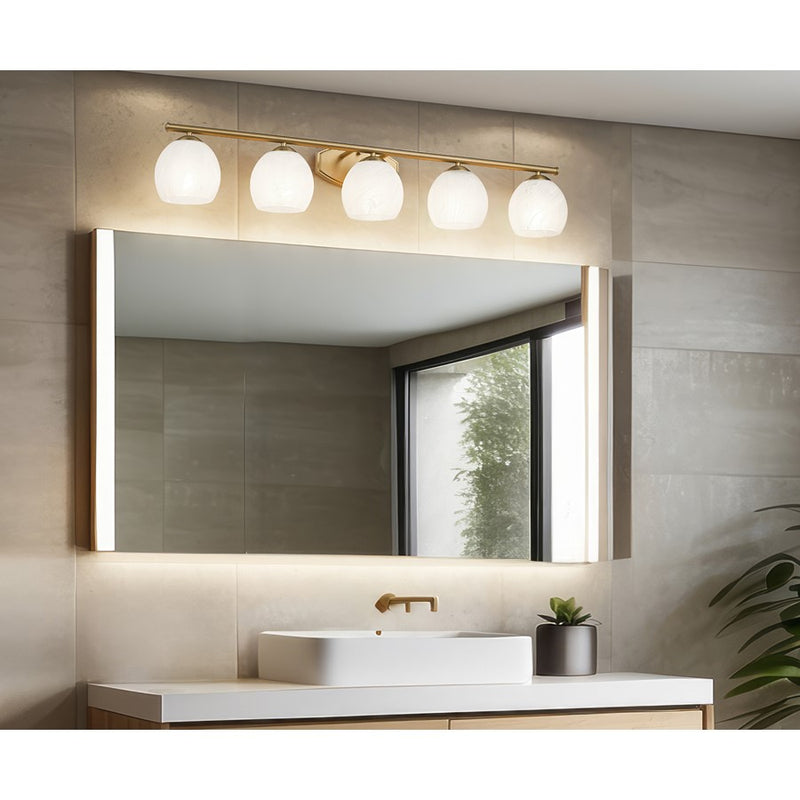 Z-Lite Colette 5 Light Vanity, Modern Gold/Feathered White