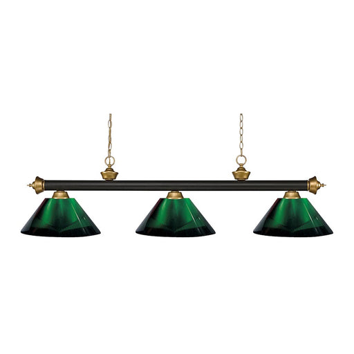Z-Lite Riviera 3 Light Billiard, Bronze/Satin Gold/Green, 57" - 200-3BRZ-SG-ARG