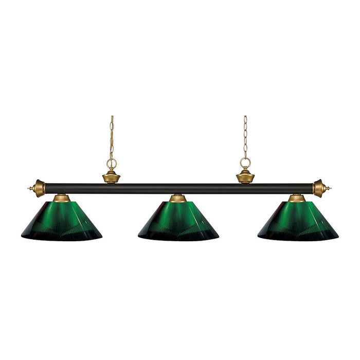 Z-Lite Riviera 3 Light Billiard, Bronze/Satin Gold/Green, 57" - 200-3BRZ-SG-ARG