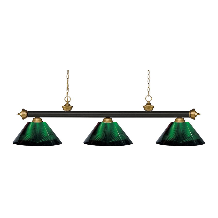 Z-Lite Riviera 3 Light Billiard, Bronze/Satin Gold/Green, 57" - 200-3BRZ-SG-ARG