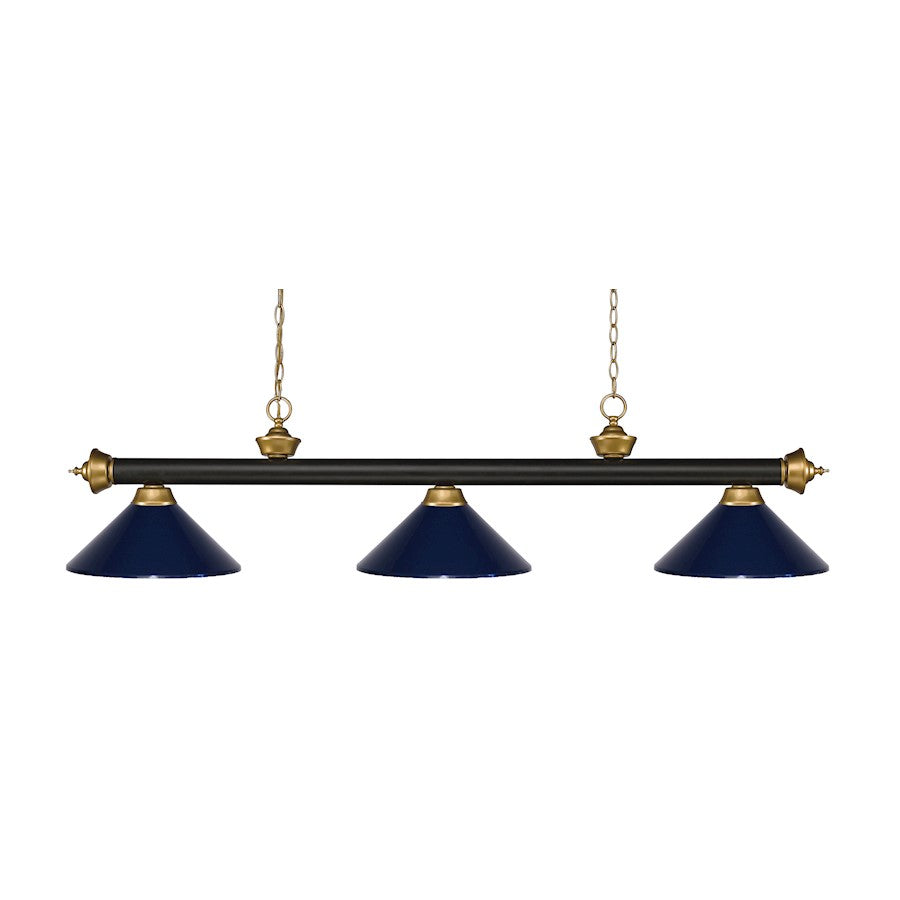 Z-Lite Riviera 3 Light Billiard, Bronze/Satin Gold/Navy Blue - 200-3BRZ-SG-MNB