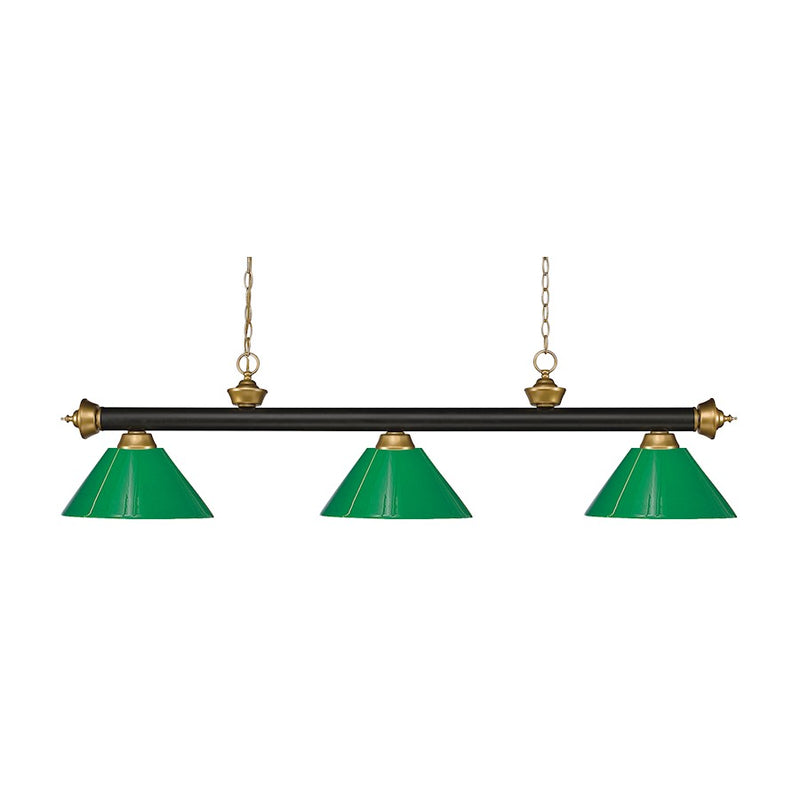 Z-Lite Riviera 3 Light Billiard Light, Bronze/Satin Gold/Green - 200-3BRZ-SG-PGR