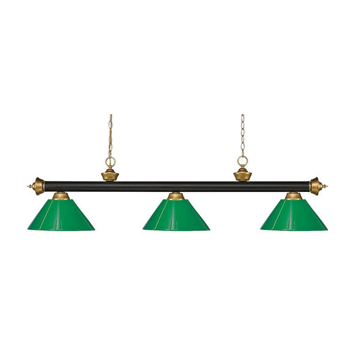 Z-Lite Riviera 3 Light Billiard Light, Bronze/Satin Gold/Green - 200-3BRZ-SG-PGR