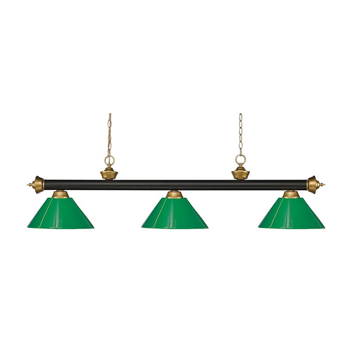 Z-Lite Riviera 3 Light Billiard Light, Bronze/Satin Gold/Green - 200-3BRZ-SG-PGR