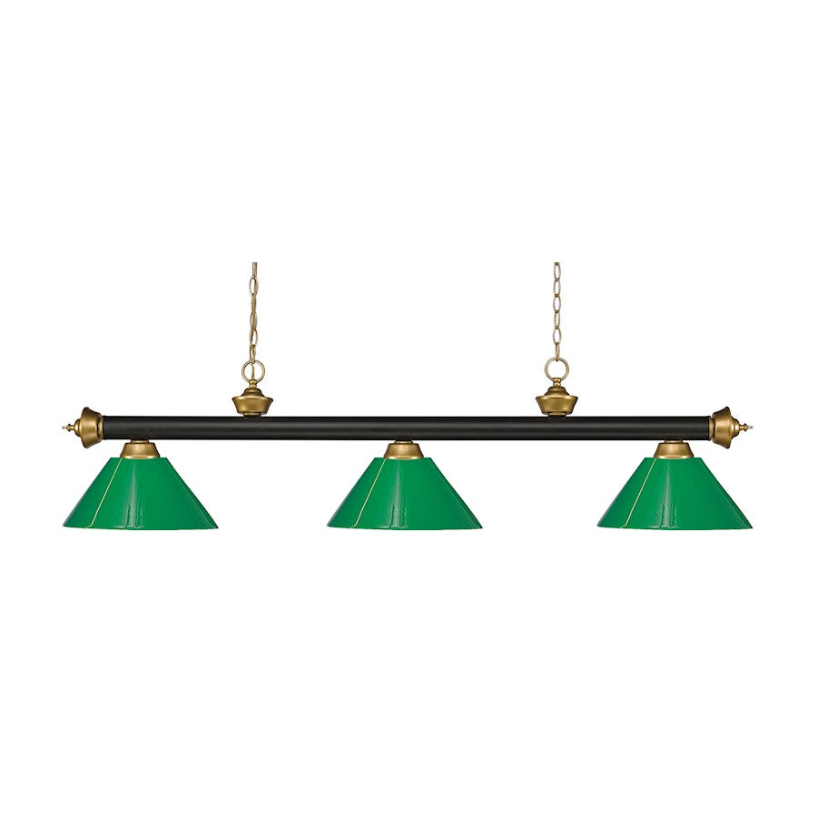 Z-Lite Riviera 3 Light Billiard Light, Bronze/Satin Gold/Green - 200-3BRZ-SG-PGR