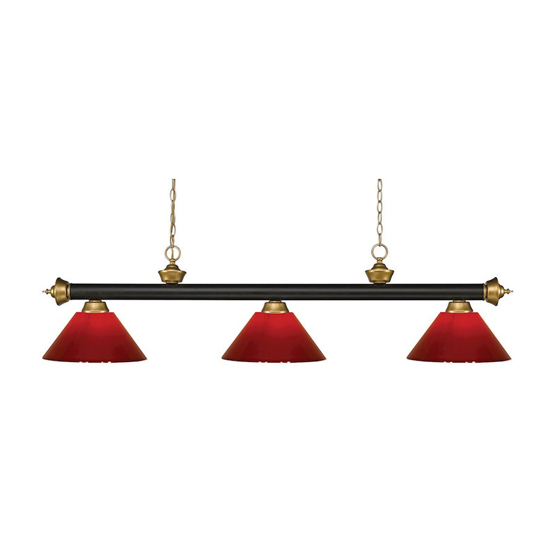 Z-Lite Riviera 3 Light Billiard Light, Bronze/Satin Gold/Red - 200-3BRZ-SG-PRD