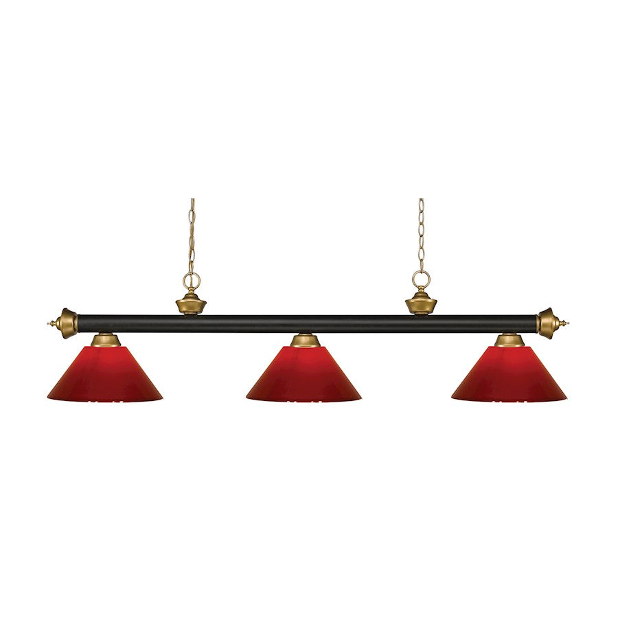 Z-Lite Riviera 3 Light Billiard Light, Bronze/Satin Gold/Red - 200-3BRZ-SG-PRD