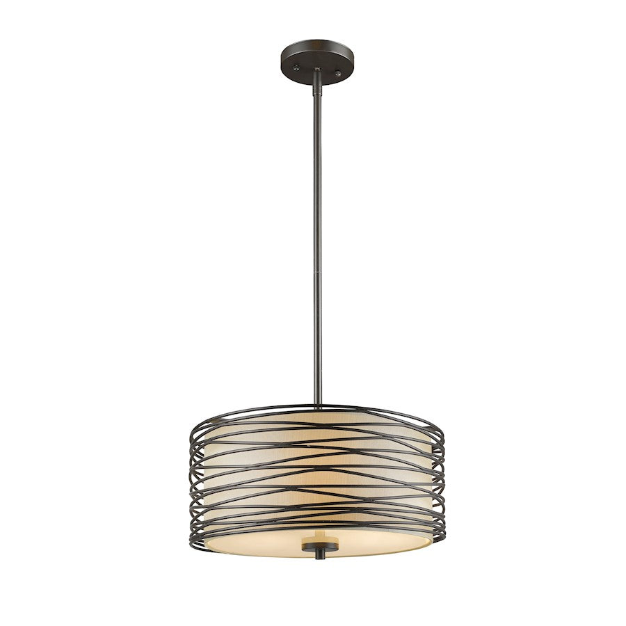 Z-Lite Zinnia 3 Light Pendant, 14x14x6.25", Bronze, Flax Linen - 2009-14BRZ