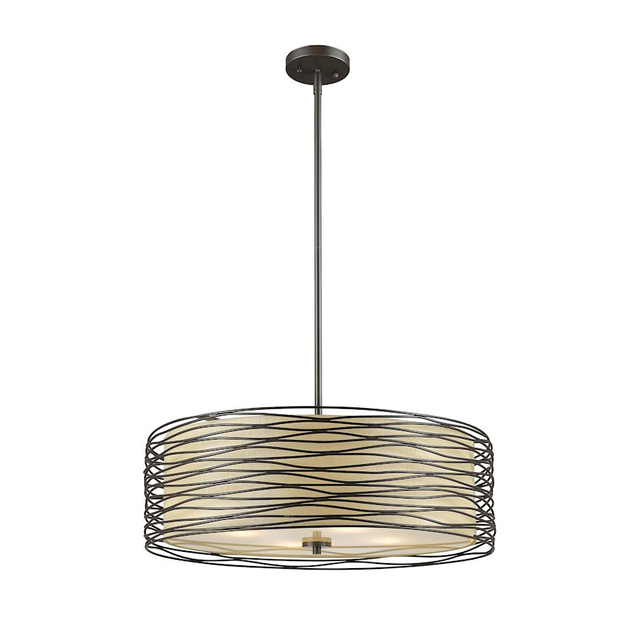 Z-Lite Zinnia 3 Light Pendant, 18x18x6.25", Bronze, Flax Linen - 2009-18BRZ