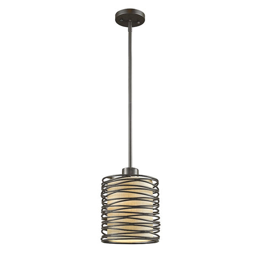 Z-Lite Zinnia 1 Light Mini Pendant, Bronze, Flax Linen - 2009MP-BRZ