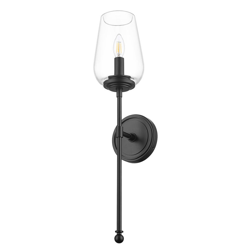 Z-Lite Dominique 1 Light Wall Sconce, Matte Black/Clear