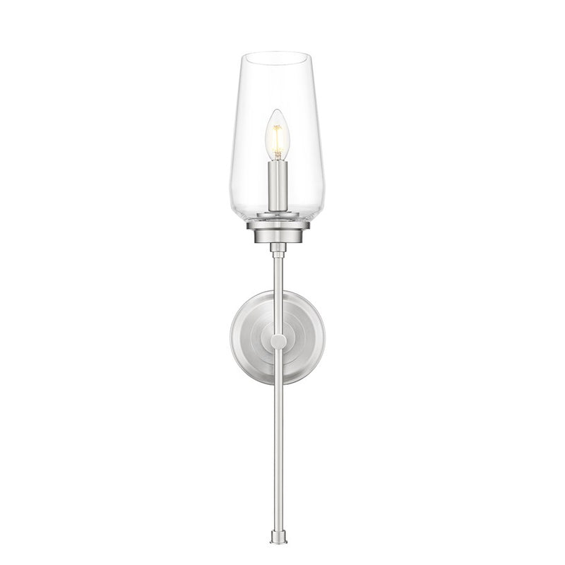 Z-Lite Clara 1 Light Wall Sconce, Brushed Nickel/Clear