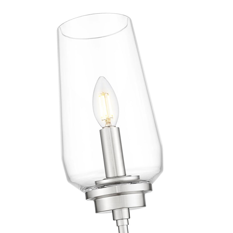 Z-Lite Clara 1 Light Wall Sconce, Brushed Nickel/Clear