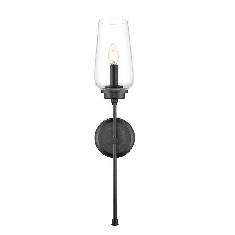 Z-Lite Clara 1 Light Wall Sconce, Matte Black/Clear