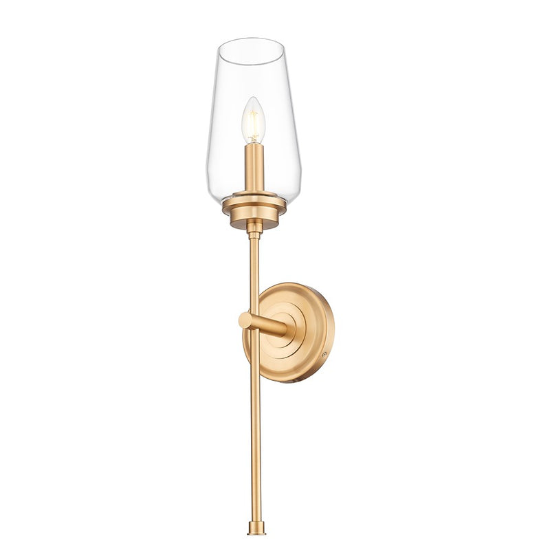 Z-Lite Clara 1 Light Wall Sconce, Modern Gold/Clear
