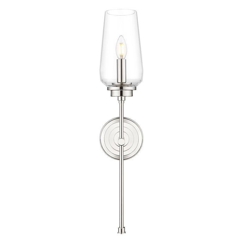 Z-Lite Clara 1 Light Wall Sconce, Polished Nickel/Clear