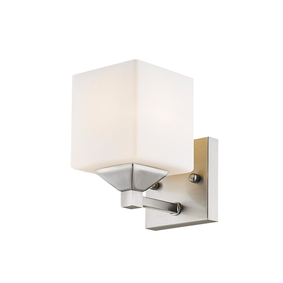 Z-Lite Quube 1 Light Vanity Light, Brushed Nickel, Matte Opal - 2104-1V