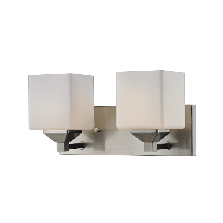 Z-Lite Quube 2 Light Vanity Light, Brushed Nickel, Matte Opal - 2104-2V