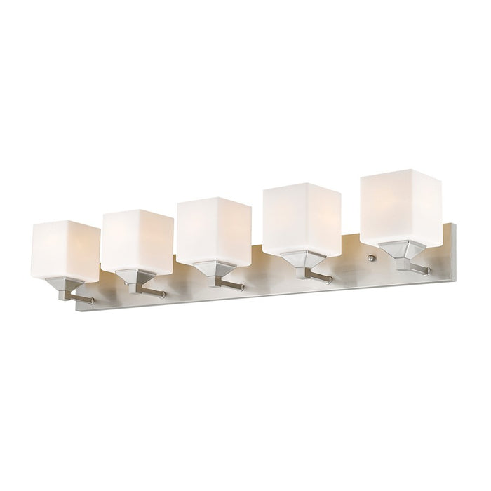Z-Lite Quube 5 Light Vanity Light, Brushed Nickel, Matte Opal - 2104-5V