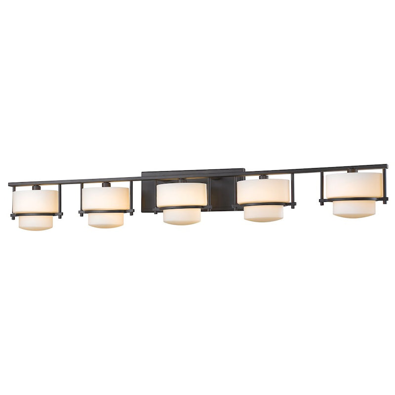 Z-Lite Porter 5 Light LED Vanity Light 5.5x43x6.25", Bronze, Opal - 3030-5V-BRZ-LED