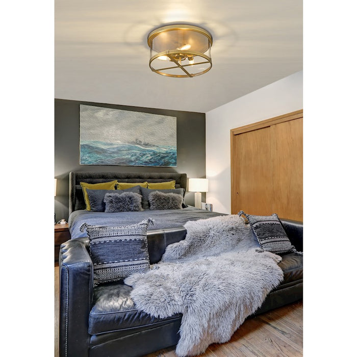 Z-Lite Callista 3 Light Flush Mount, Rubbed Brass/Clear