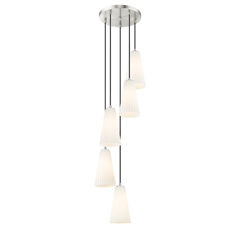 Z-Lite Farrell 5 Light 11" Chandelier, Brushed Nickel/White