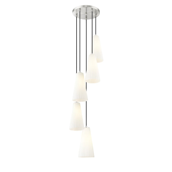 Z-Lite Farrell 5 Light 14" Chandelier, Brushed Nickel/White