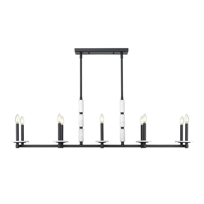 Z-Lite Kaden 10 Light Linear Chandelier, Matte Black/Alabaster