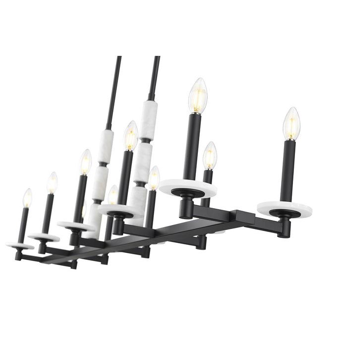 Z-Lite Kaden 10 Light Linear Chandelier, Matte Black/Alabaster