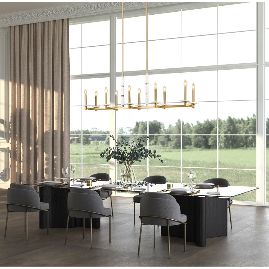 Z-Lite Kaden 10 Light Linear Chandelier, Modern Gold/Alabaster