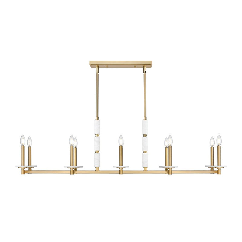 Z-Lite Kaden 10 Light Linear Chandelier, Modern Gold/Alabaster