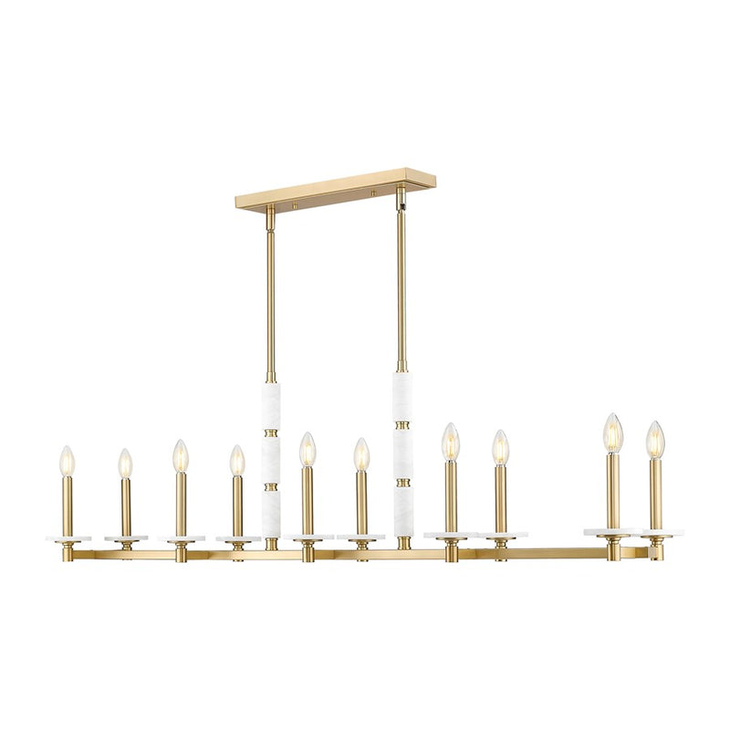 Z-Lite Kaden 10 Light Linear Chandelier, Modern Gold/Alabaster