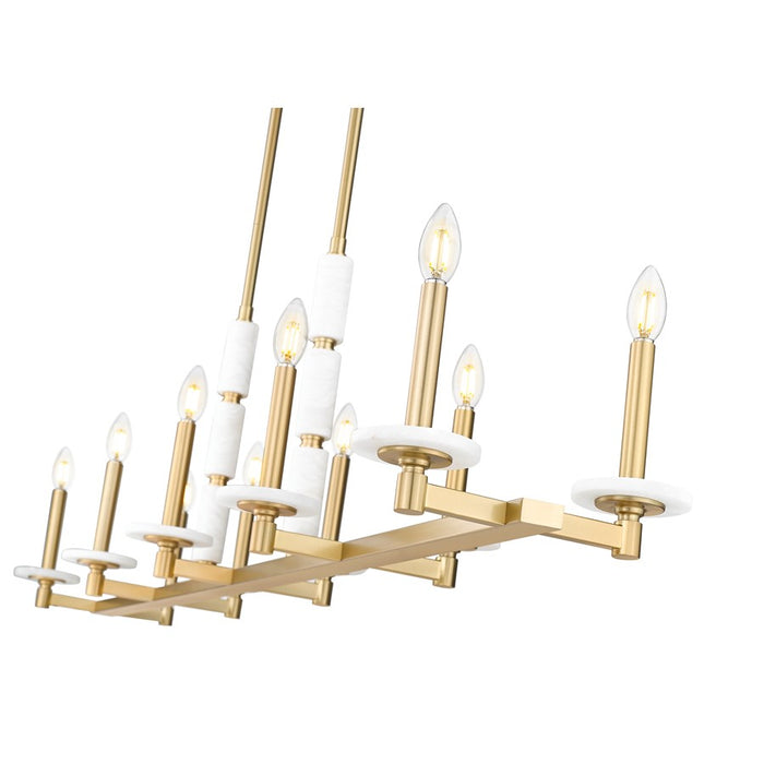 Z-Lite Kaden 10 Light Linear Chandelier, Modern Gold/Alabaster