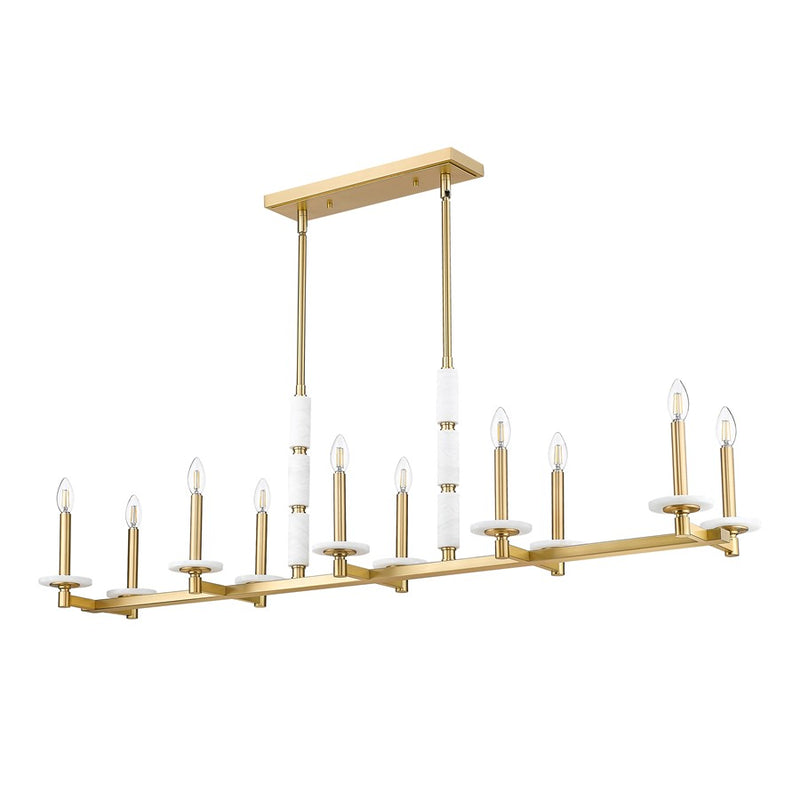 Z-Lite Kaden 10 Light Linear Chandelier, Modern Gold/Alabaster