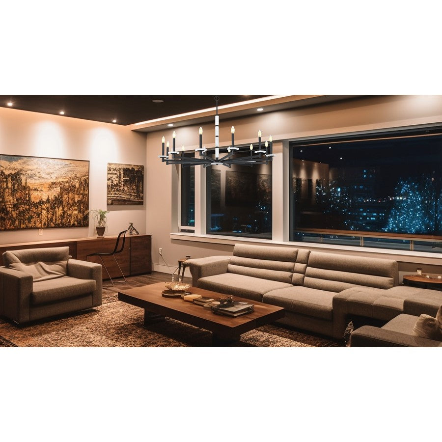 Z-Lite Kaden 12 Light Chandelier, Matte Black/Alabaster