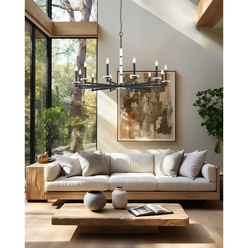 Z-Lite Kaden 12 Light Chandelier, Matte Black/Alabaster