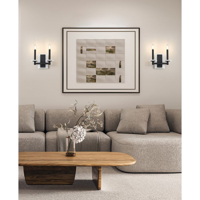 Z-Lite Kaden 2 Light Wall Sconce, Matte Black/Alabaster