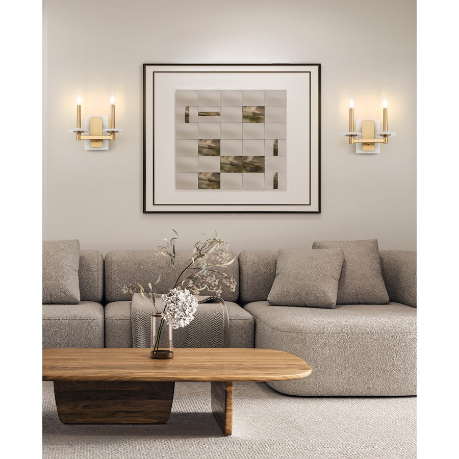 Z-Lite Kaden 2 Light Wall Sconce, Modern Gold/Alabaster