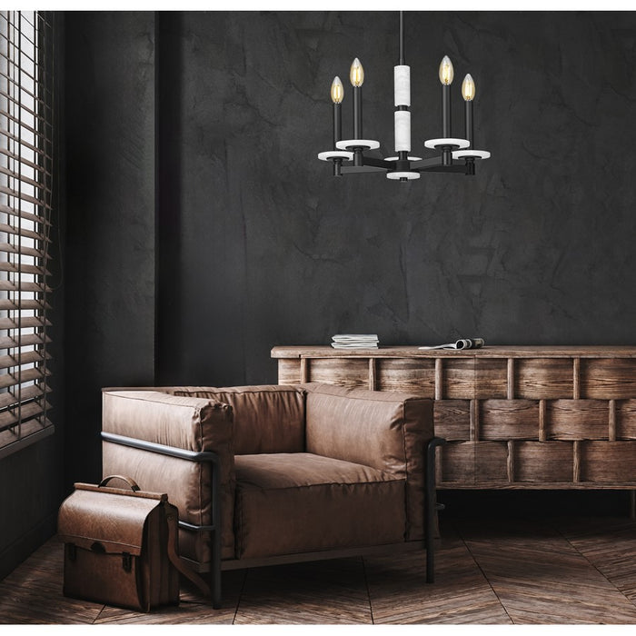 Z-Lite Kaden 5 Light Chandelier, Matte Black/Alabaster