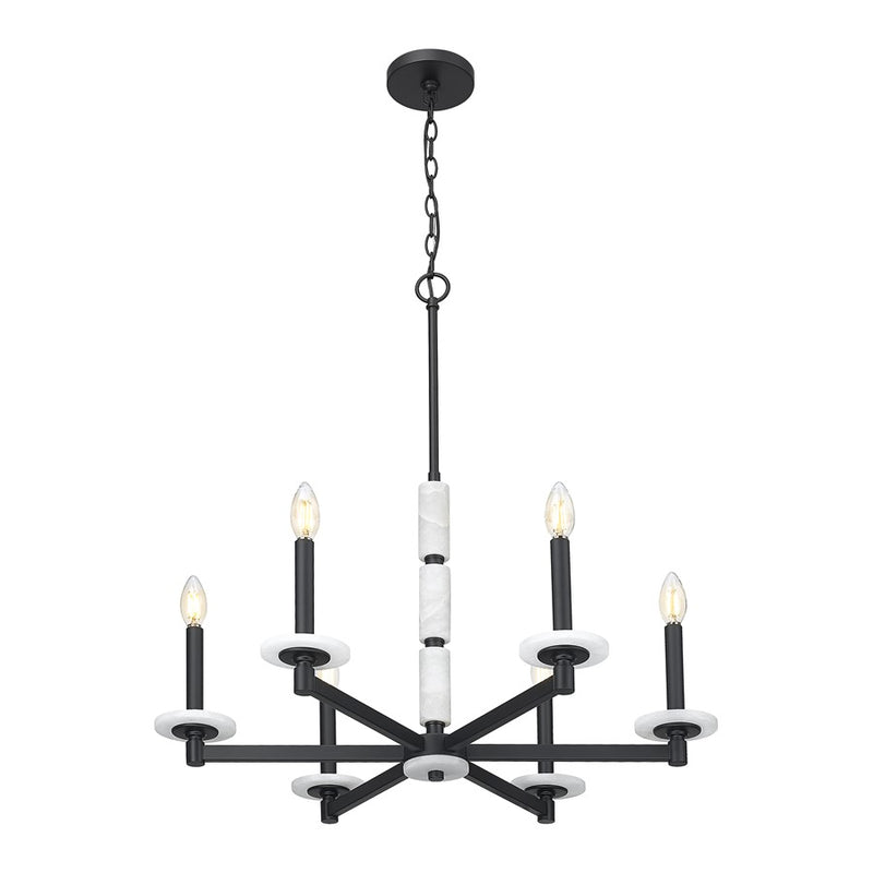 Z-Lite Kaden 6 Light Chandelier, Matte Black/Alabaster