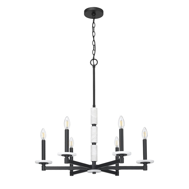 Z-Lite Kaden 6 Light Chandelier, Matte Black/Alabaster