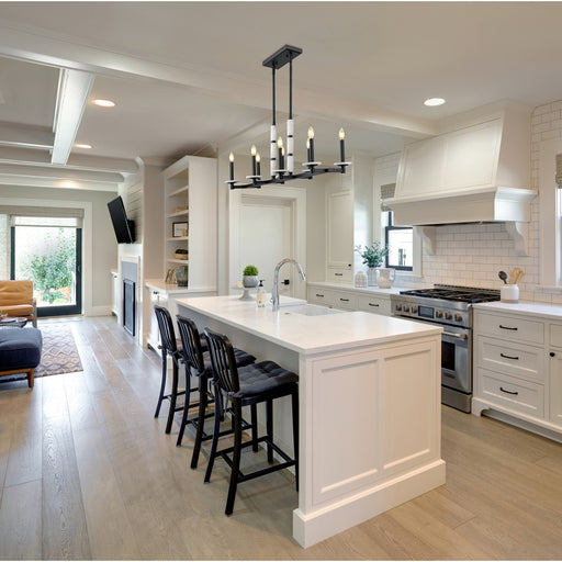 Z-Lite Kaden 8 Light Linear Chandelier, Matte Black/Alabaster