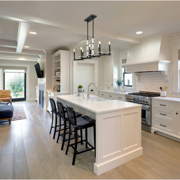 Z-Lite Kaden 8 Light Linear Chandelier, Matte Black/Alabaster