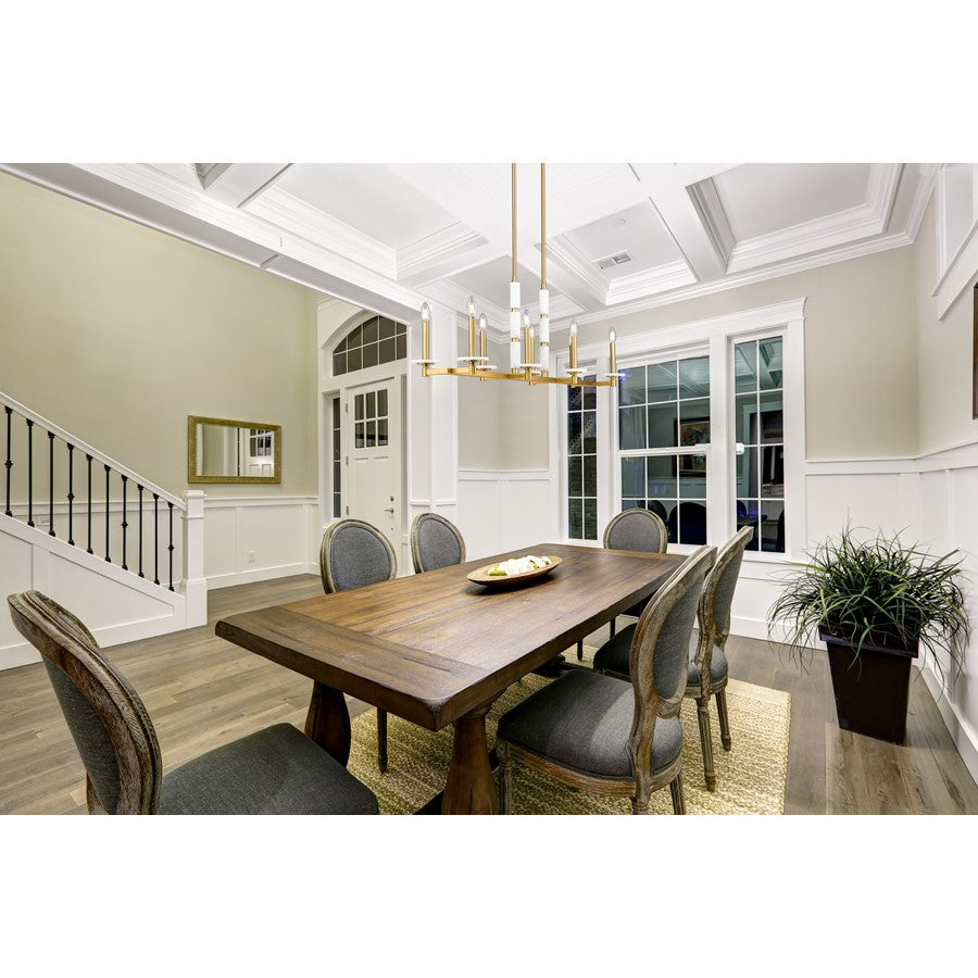 Z-Lite Kaden 8 Light Linear Chandelier, Modern Gold/Alabaster