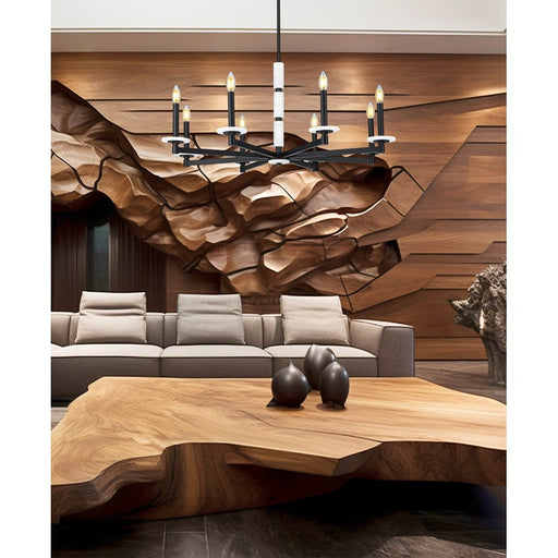 Z-Lite Kaden 8 Light Chandelier, Matte Black/Alabaster