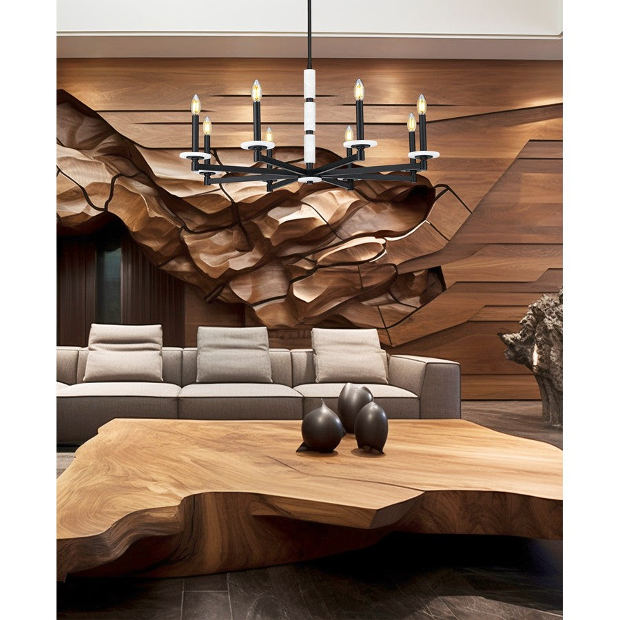Z-Lite Kaden 8 Light Chandelier, Matte Black/Alabaster