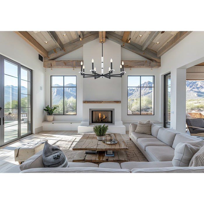 Z-Lite Kaden 8 Light Chandelier, Matte Black/Alabaster