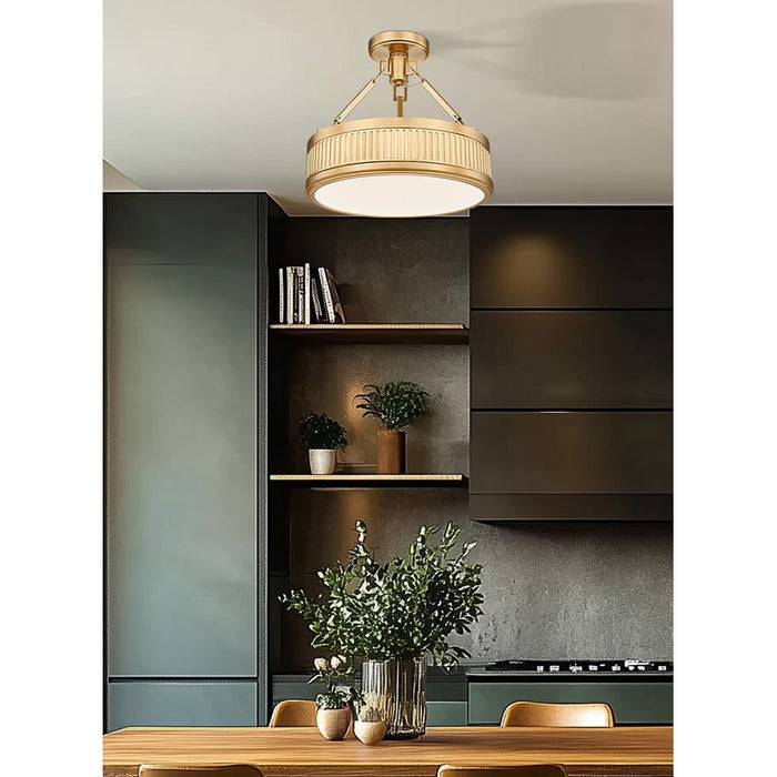 Z-Lite Quinn 1 Light Semi Flush Mount, Modern Gold/White