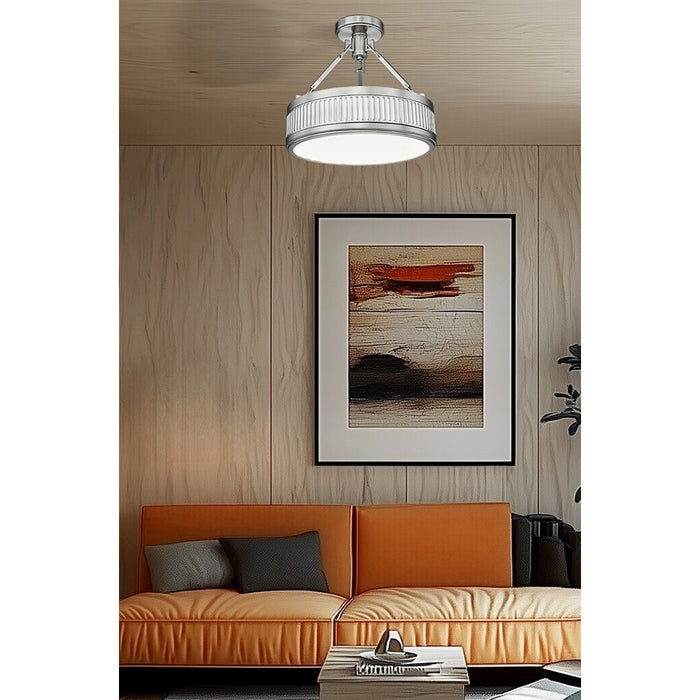 Z-Lite Quinn 1 Light Semi Flush Mount, Satin Nickel/White