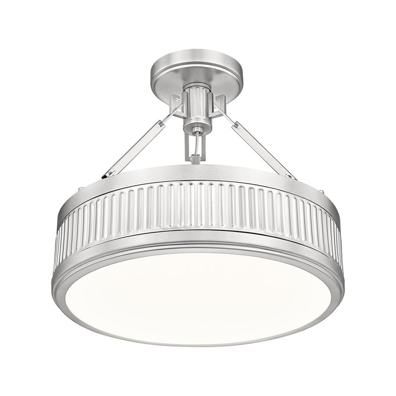 Z-Lite Quinn 1 Light Semi Flush Mount, Satin Nickel/White